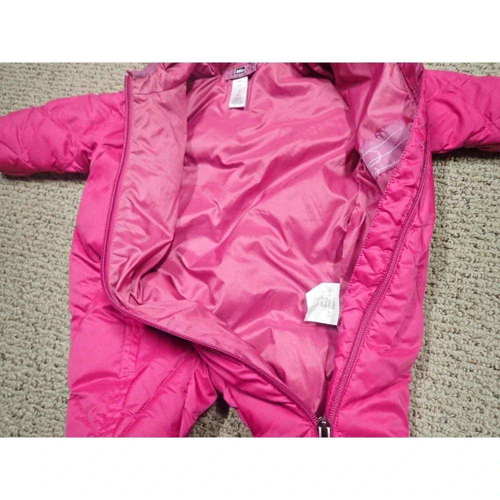 REI Bunting‎ Snowsuit Girls 6M Pink Excellent Down Insulated Quilted Hooded